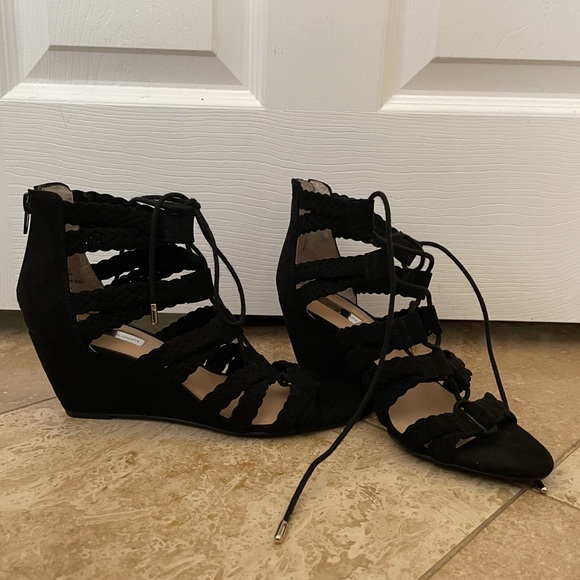 INC Black Lace Up Gladiator Wedge Sandals - Picture 10 of 10
